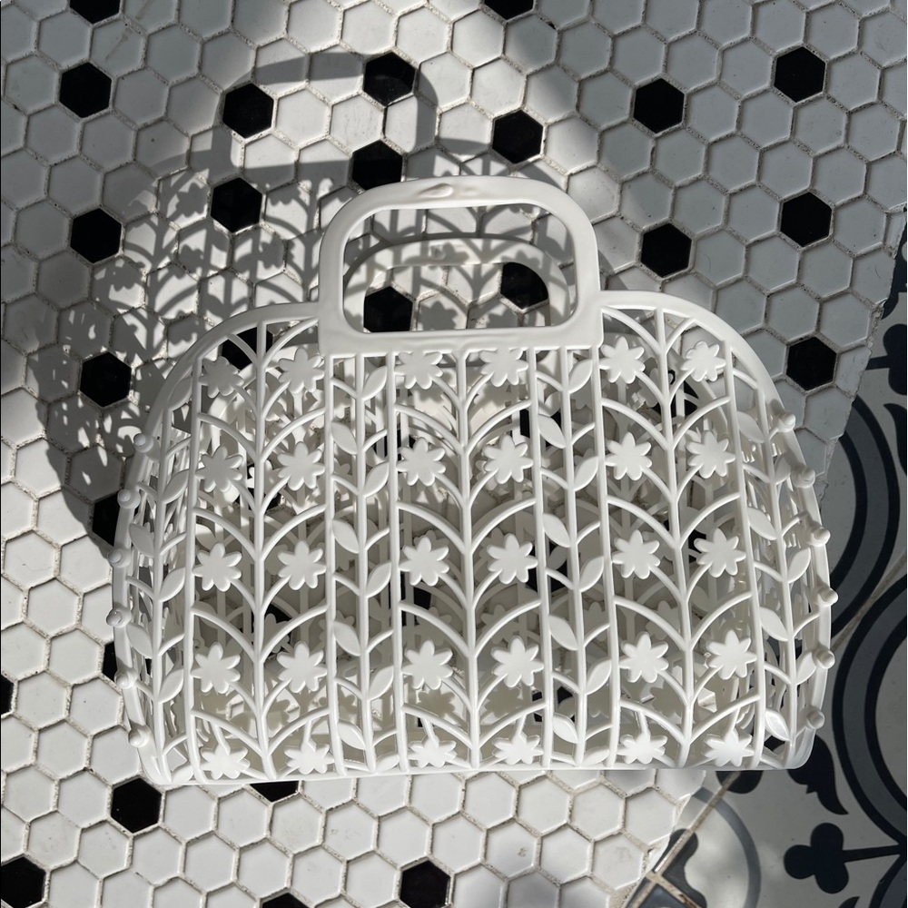 NEW small jelly flower bag- white